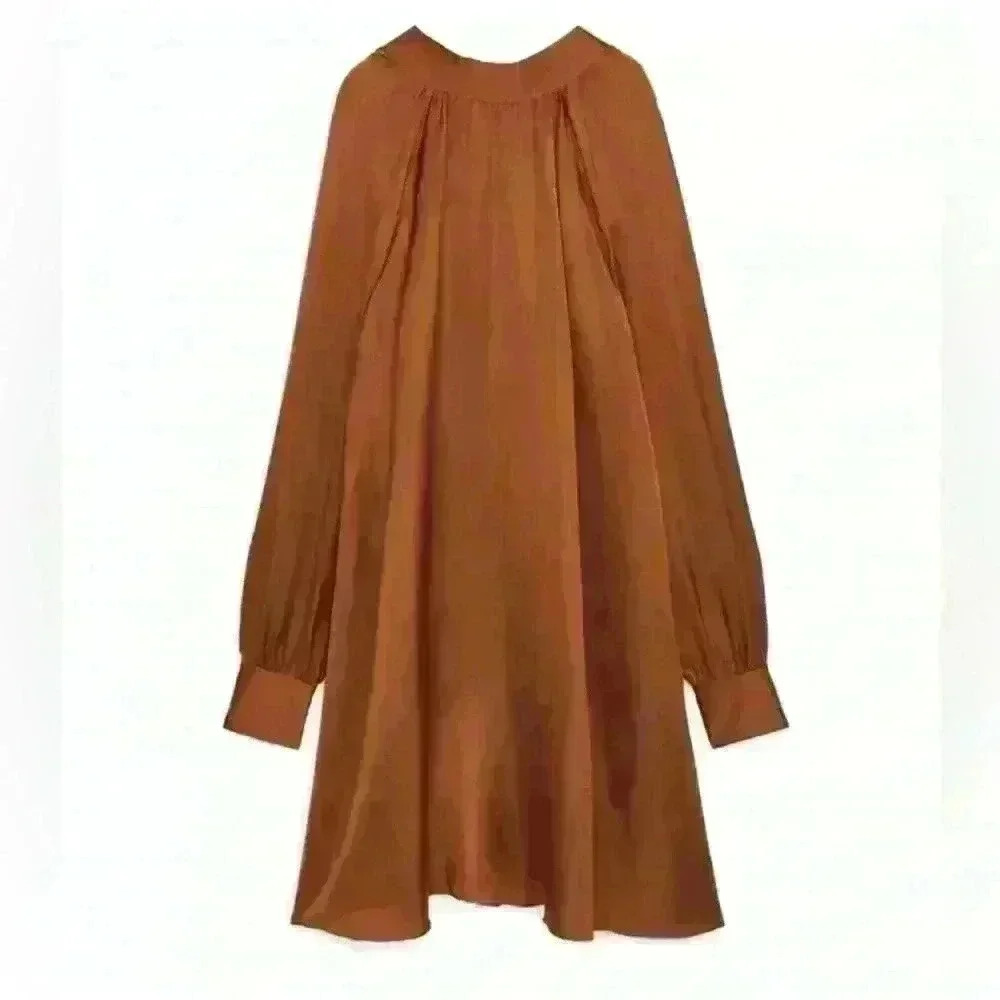 NWT ARKET Stockholm Tie Neck Linen Blend‎ Terracotta Size 36